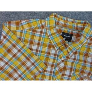 Marmot Shirt Mens 2XL Yellow Plaid Short Sleeve Button Front Outdoor Hiking